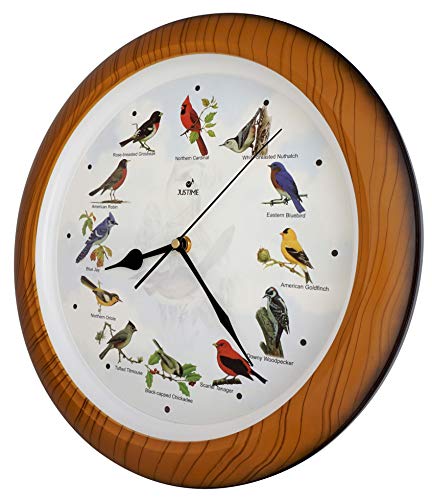 JUSTIME Lovely Collection 14-inch Plays 12 Popular North American Bird's Songs Wall Clock Mantel Clock Home Deco Multicolor (TCBD007-W Faux Wood) - Image 2