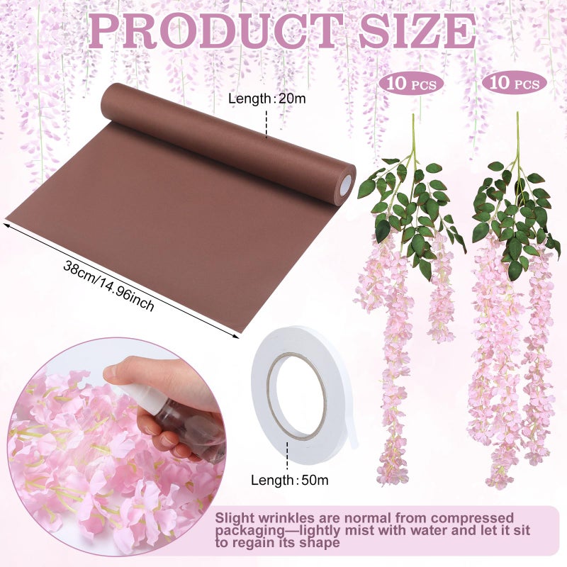 Giegxin Artificial Wisteria Blossom Tree 3D Fake Floral with 20 Wisteria Flower Branches Blossom Decor for Indoor Wedding Background Walls Rattan Air Conditioning Pipe Ceiling (Pink) - Image 2