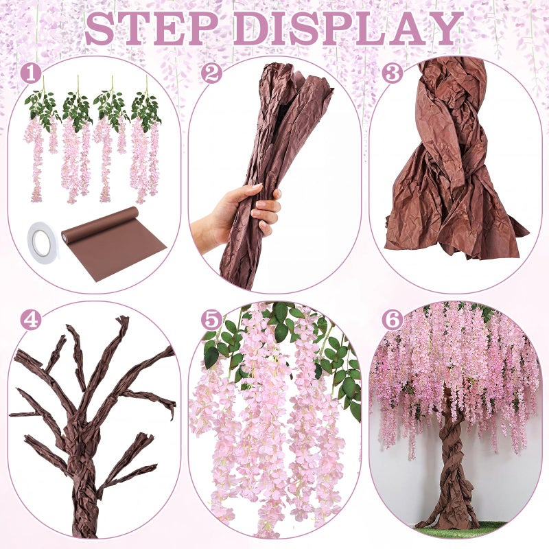 Giegxin Artificial Wisteria Blossom Tree 3D Fake Floral with 20 Wisteria Flower Branches Blossom Decor for Indoor Wedding Background Walls Rattan Air Conditioning Pipe Ceiling (Pink) - Image 3