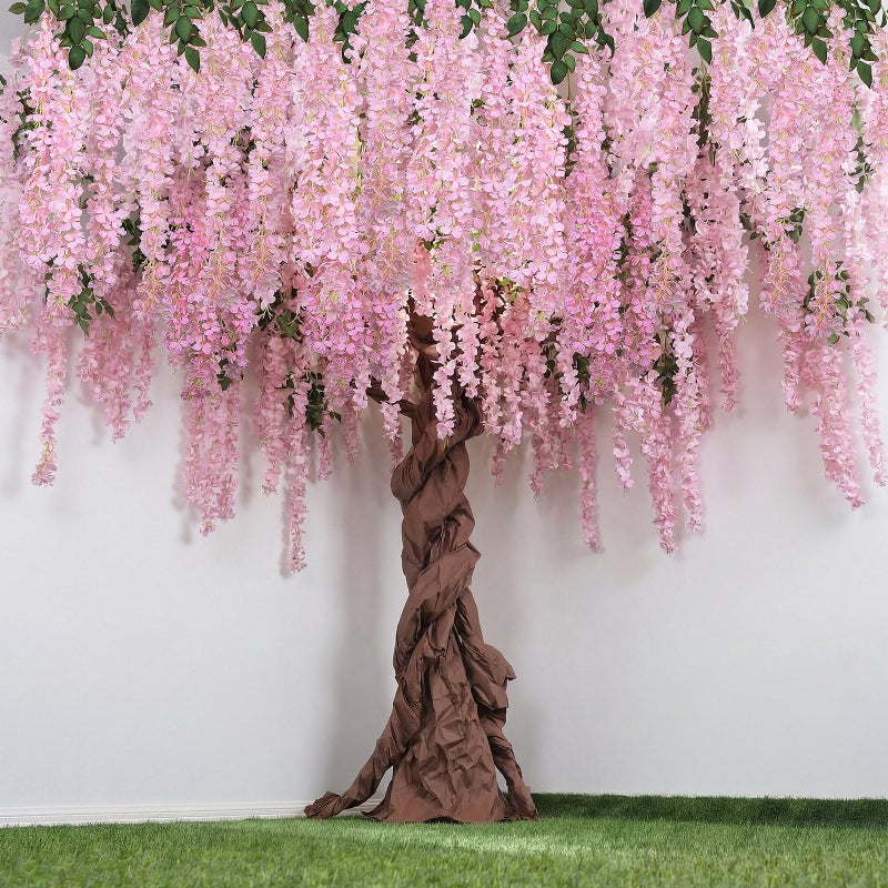 Giegxin Artificial Wisteria Blossom Tree 3D Fake Floral with 20 Wisteria Flower Branches Blossom Decor for Indoor Wedding Background Walls Rattan Air Conditioning Pipe Ceiling (Pink) - Image 4