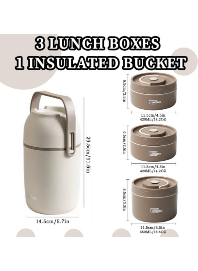 مجموعة صندوق غداء بينتو الحراري للأطفال للمدرسة، حاويات غداء معزولة مع حقيبة، 3 حاوية غداء منفصلة قابلة للتكديس، صندوق غداء بينتو قابل للميكروويف للبالغين والأطفال - Image 5