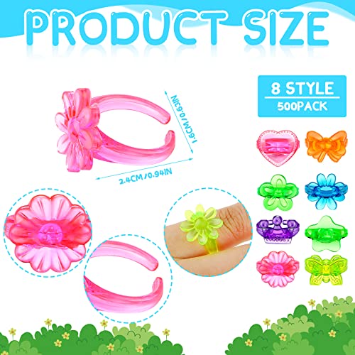 Honoson 500 Pcs Colorful Plastic Rings Bulk for Kids Girls Boys Ring Toys Party Favors Princess Accessories Dress Up for Parade Throws Game Operation Bulk Items - Image 5