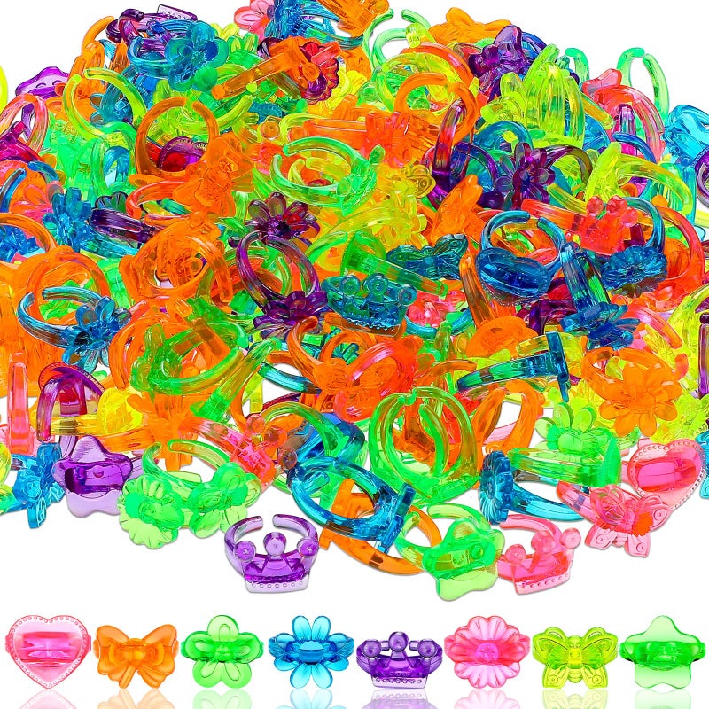 Honoson 500 Pcs Colorful Plastic Rings Bulk for Kids Girls Boys Ring Toys Party Favors Princess Accessories Dress Up for Parade Throws Game Operation Bulk Items - Image 3