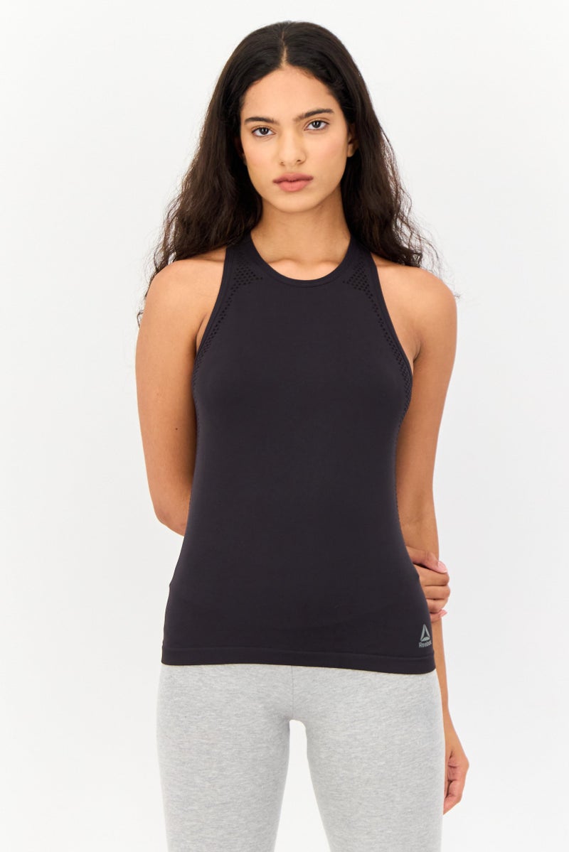 Reebok Women Sportswear Fit Brand Logo Training Top, Black - Image 1