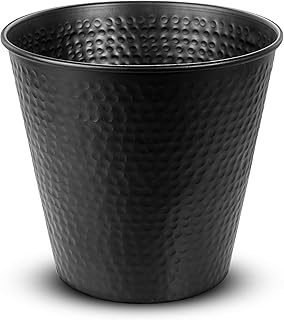 Monarch Abode Hand Hammered Matte Black Metal Wastebasket - Image 1