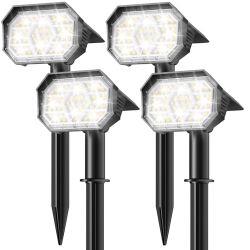 Brightown 4Pack Solar Spot Lights Outdoor with 58 LED 1800mAh IP67 Solar Lights Outdoor Waterproof with 3 Light Modes 2in1 Dual Use Outdoor Solar Lights for Yard Garden and Pathway Cool White - Image 1