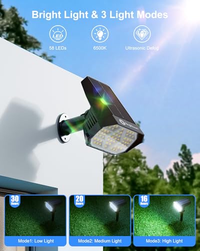 Brightown 4Pack Solar Spot Lights Outdoor with 58 LED 1800mAh IP67 Solar Lights Outdoor Waterproof with 3 Light Modes 2in1 Dual Use Outdoor Solar Lights for Yard Garden and Pathway Cool White - Image 3