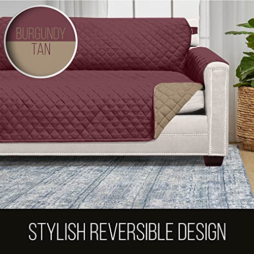 Sofa Shield Recliner Slip Cover with Patented Strap, Cushion Protector, US Designed Reversible Stain and Dog Tear Resistant Slipcover, 28 inch Seat, Washable Covers for Dogs Pets, Burgundy Tan - Image 5