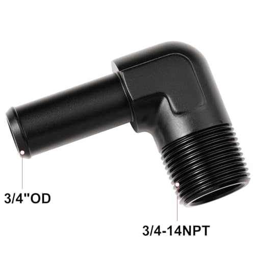 Podavelle 34 NPT Male to 34 Hose Barb Fitting Adapter 90 Degree Elbow Aluminum Black - Image 3