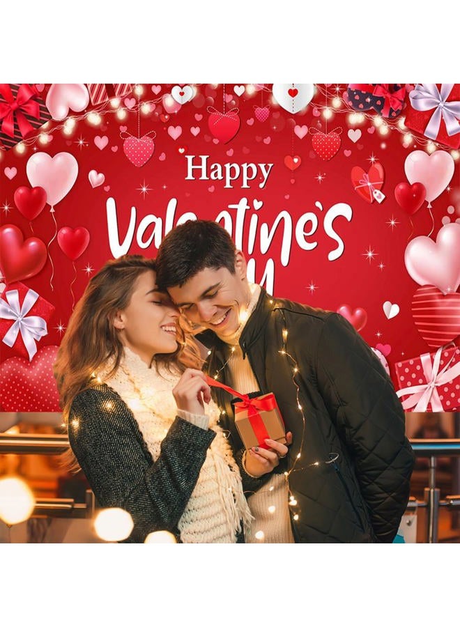 Mocsicka Happy Valentine's Day Banner Backdrop 70.8 x 43.3 Inch Valentines Day Red Gifts Boxes Banner Background Decorations Romantic Love Banner Valentines Day Party Decorations - Image 3