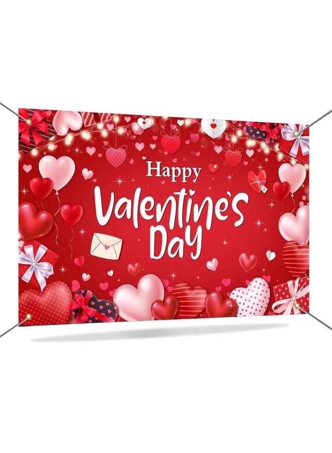 Mocsicka Happy Valentine's Day Banner Backdrop 70.8 x 43.3 Inch Valentines Day Red Gifts Boxes Banner Background Decorations Romantic Love Banner Valentines Day Party Decorations - Image 1