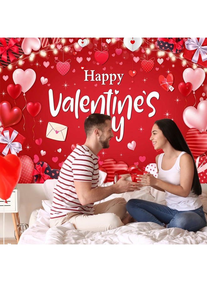Mocsicka Happy Valentine's Day Banner Backdrop 70.8 x 43.3 Inch Valentines Day Red Gifts Boxes Banner Background Decorations Romantic Love Banner Valentines Day Party Decorations - Image 2