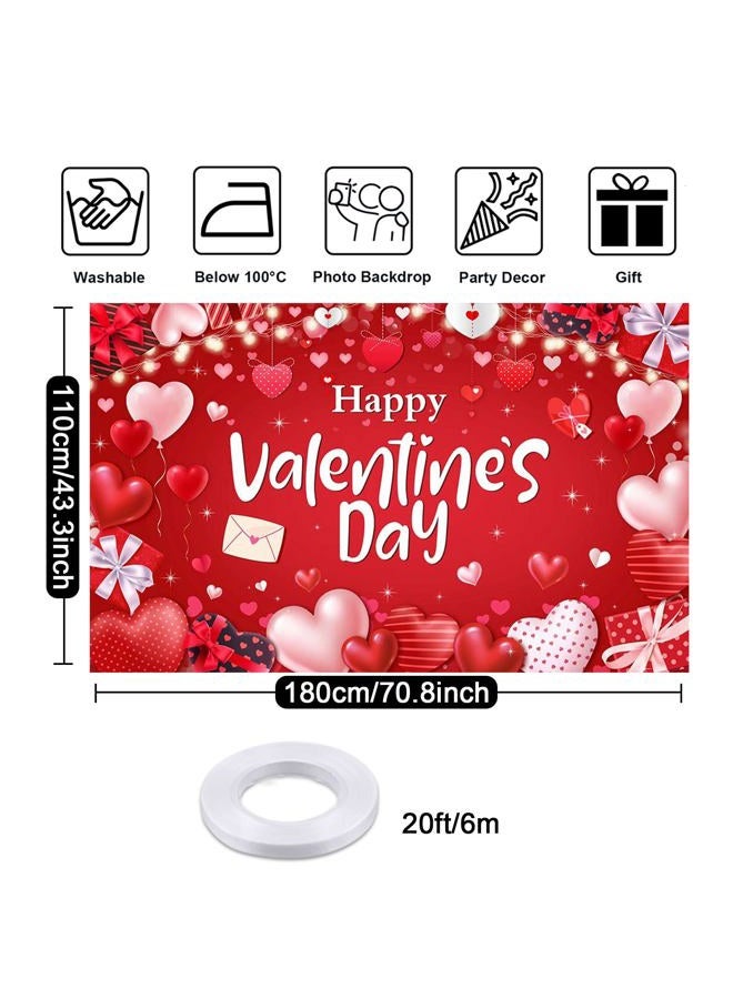 Mocsicka Happy Valentine's Day Banner Backdrop 70.8 x 43.3 Inch Valentines Day Red Gifts Boxes Banner Background Decorations Romantic Love Banner Valentines Day Party Decorations - Image 4