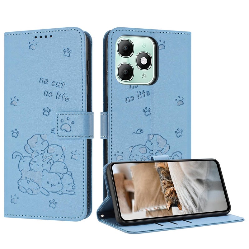 erorex For itel A90 Embossed Kitten Phone Leather Case with Lanyard(Blue) - Image 1