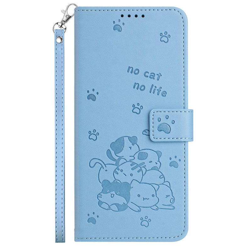 erorex For itel A90 Embossed Kitten Phone Leather Case with Lanyard(Blue) - Image 2