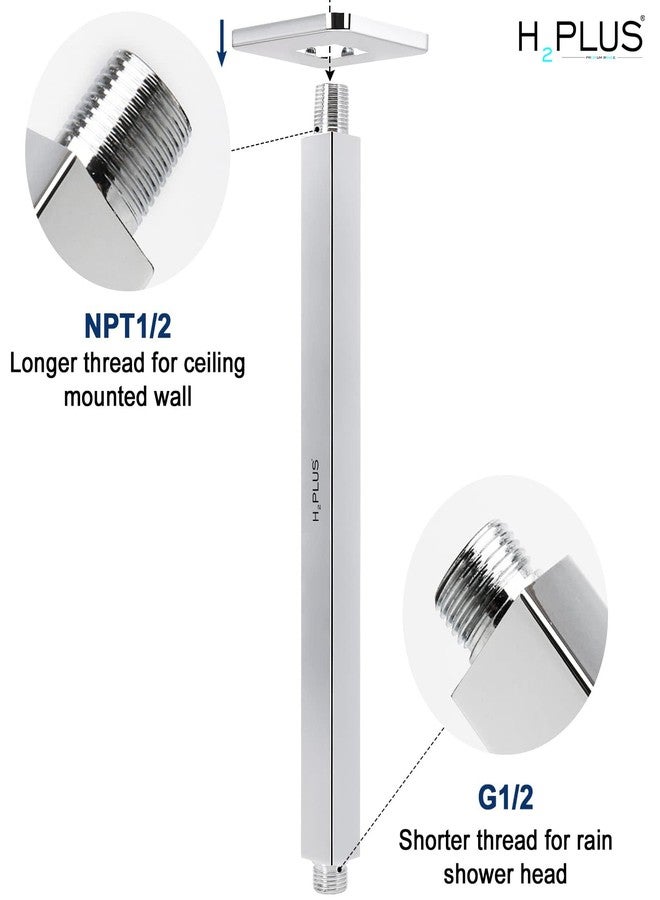 H2 PLUS H2plus® Chrome Plated Stainless Steel Shower arm with Wall Flange. (CEILING ARM, 12 INCH) - Image 3