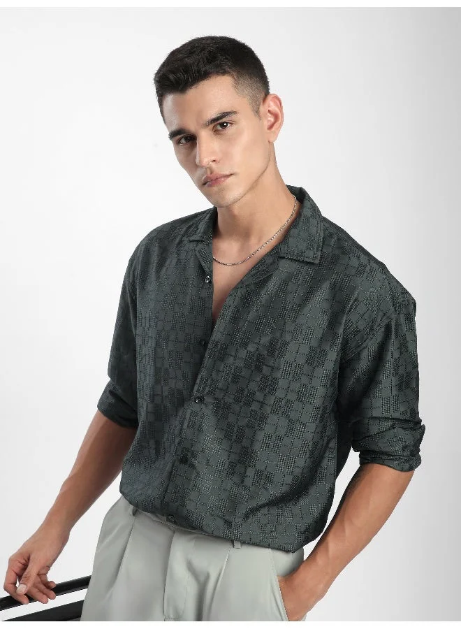 بيونغ قميص كوبي جاكار باللون الرمادي الداكن
