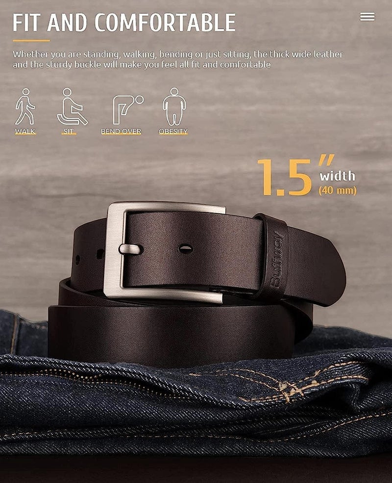 CREATURE Formal/Casual Black Color Genuine Leather Belts For Men (Length- 46 inches||40MM||BL-042-BLK) - Image 2