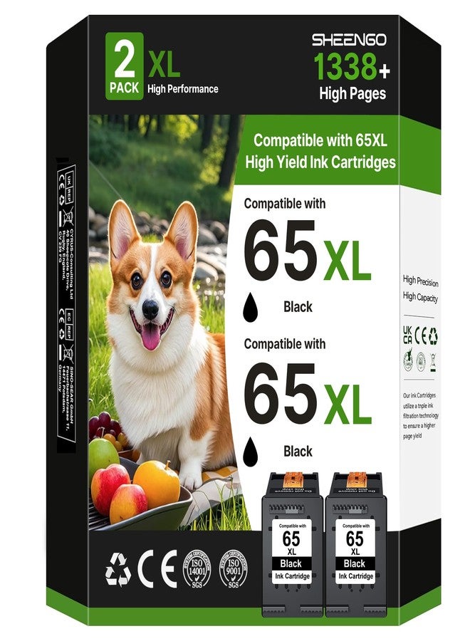 SHEENGO 65XL 65 XL for HP 65 Black Ink Cartridge (2-Black) 65XL Ink Cartridge for HP Printers Envy 5000 5055 5058 5052 5014 DeskJet 3755 3772 3720 2622 2680 DeskJet 3720 Printer Color Inkjet Printer - Image 1