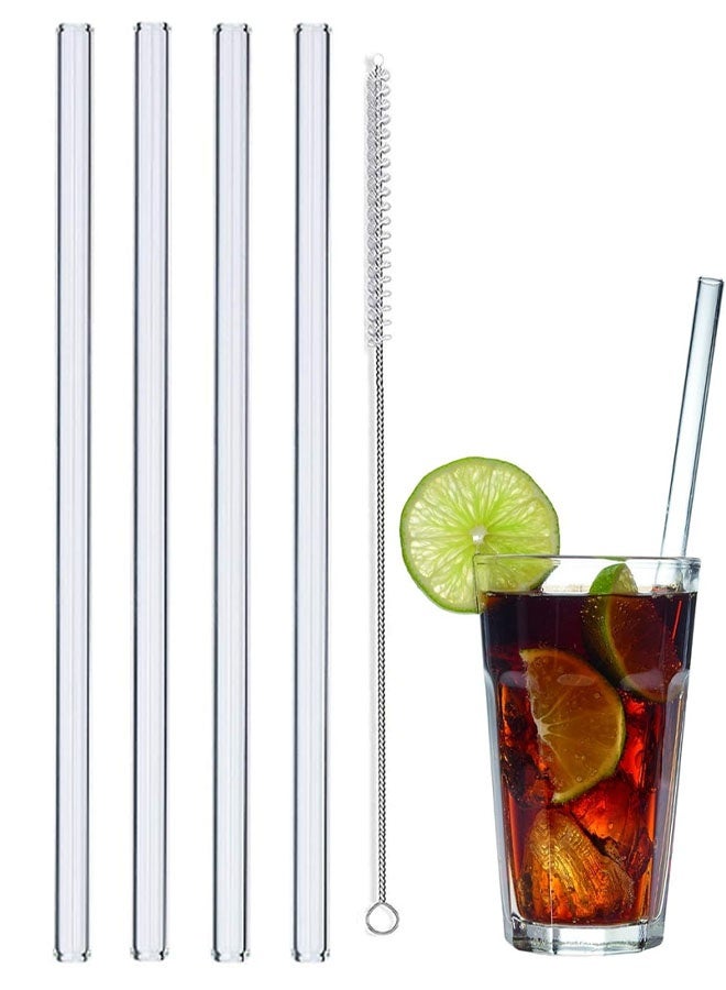 مصاصات شرب زجاجية شفافة رفيعة، مصاصات شرب قابلة لإعادة الاستخدام لأكواب RTIC/YETI سعة 30 أونصة، برطمانات ماسون، عبوة من 4 قطع مع فرشاة تنظيف واحدة - Image 1