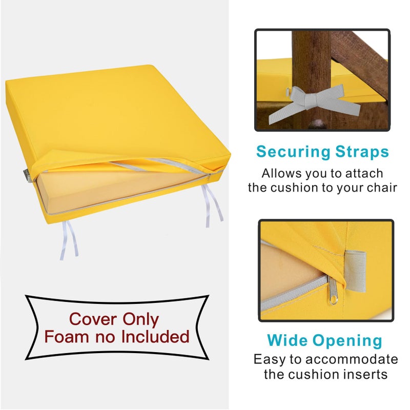 NettyPro Patio Chair Seat Cushion Covers Set 4, Waterproof Outdoor Furniture Cushion Slipcovers with Zipper and Tie, 22 x 20 x 4 Inch, Replacement Cover Only, Yellow - Image 4