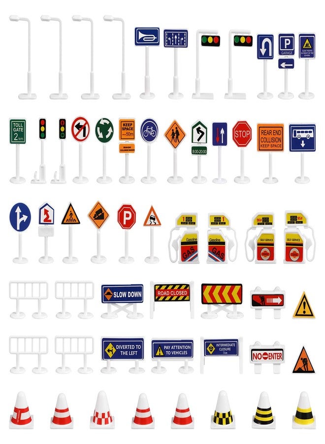 Toddmomy 56Pcs Traffic Road Signs Playset Street Signs, Mini Traffic Cones Crosswalk Signal Toys Traffic Lights for Children Safety Education Plaything - Image 1