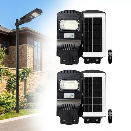 Homehop All in One Solar Street Light Outdoor Waterproof Automatic Motion Sensor 50W Security Lamp for Home, Garden, Wall (5Ah,ABS/Cool White, Pack of 2) - Image 1