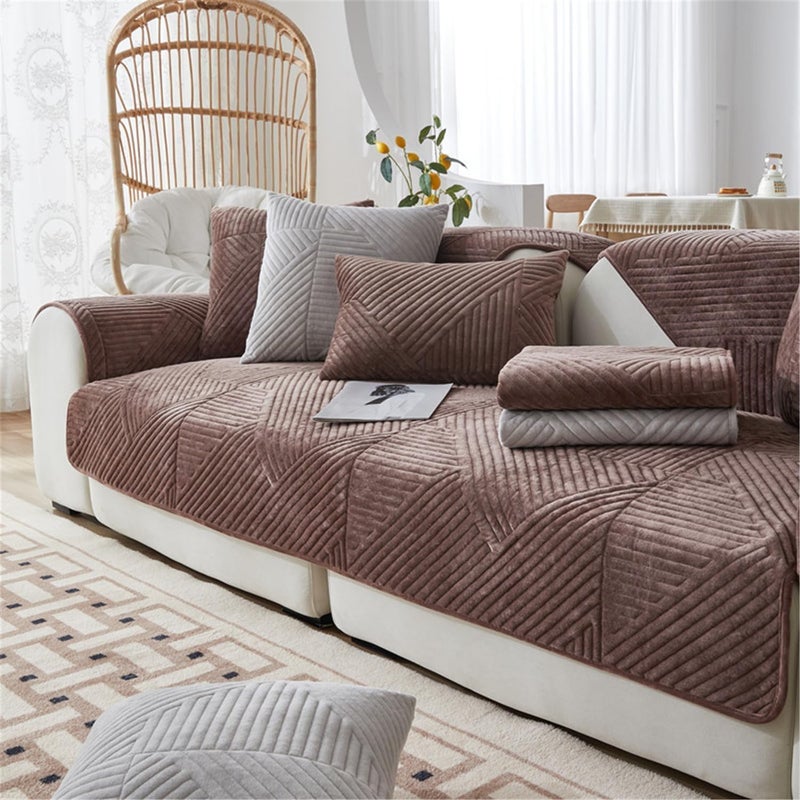 LINGKY Velvet Sofa Cover - Chocolate - Image 1