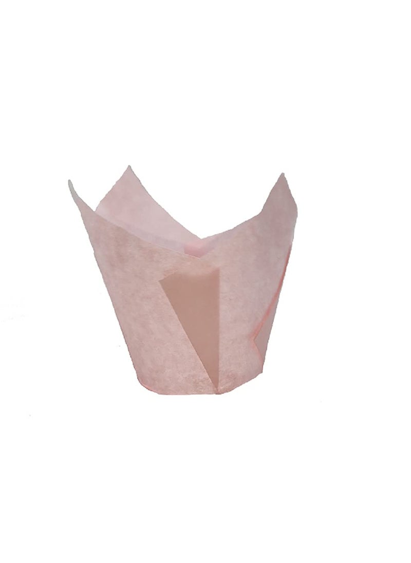 APOLLINE INDIA APOLLINE INDIA 50pcs Tulip Flower Shape Muffin Baking Cupcake Liner Pink Standard Colour Medium Size Paper Cupcake Wrappers Dessert Cake Liners for Festivals Christmas Diwali Parties  - Image 2