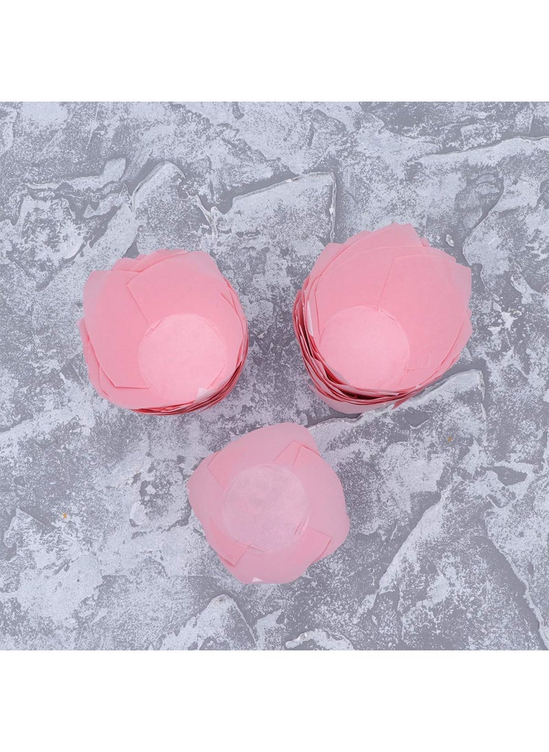 APOLLINE INDIA APOLLINE INDIA 50pcs Tulip Flower Shape Muffin Baking Cupcake Liner Pink Standard Colour Medium Size Paper Cupcake Wrappers Dessert Cake Liners for Festivals Christmas Diwali Parties  - Image 5
