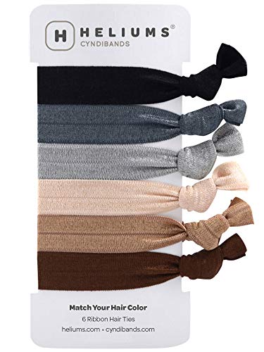 Cyndibands Elastic Hair Ties - Neutrals - Gentle Hold Ribbon Ponytail Holders, 6 Count - Image 1