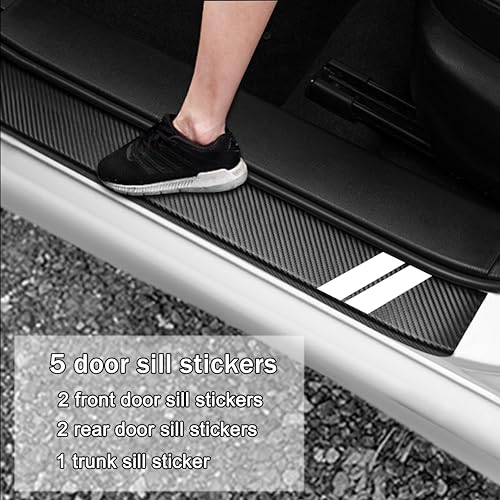 YOSRTER 5PCS Door Sill Guard Decoration Stickers for Dodge Charger Challenger Durango Journey Universal Fit to All Dodge Cars Fiber Leather Door Sill Protector（White Trim） - Image 2