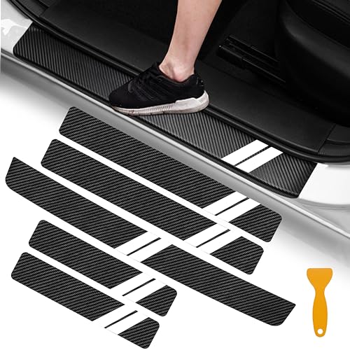 YOSRTER 5PCS Door Sill Guard Decoration Stickers for Dodge Charger Challenger Durango Journey Universal Fit to All Dodge Cars Fiber Leather Door Sill Protector（White Trim） - Image 1
