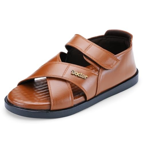 DOCTOR EXTRA SOFT Orthopedic Diabetic Comfortable Dr Sole Footwear Daily Use Casual Wear Stylish Latest Black Cushioned Adjustable Strap Sandals for Men's-Gents-Boy's L-12-Tan-11 - Image 1