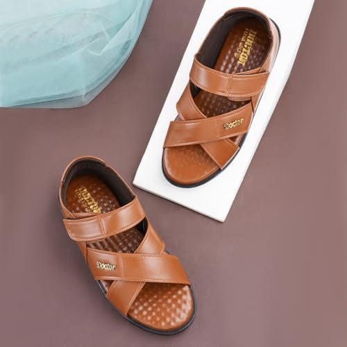 DOCTOR EXTRA SOFT Orthopedic Diabetic Comfortable Dr Sole Footwear Daily Use Casual Wear Stylish Latest Black Cushioned Adjustable Strap Sandals for Men's-Gents-Boy's L-12-Tan-11 - Image 3