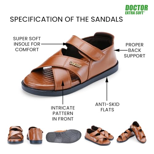 DOCTOR EXTRA SOFT Orthopedic Diabetic Comfortable Dr Sole Footwear Daily Use Casual Wear Stylish Latest Black Cushioned Adjustable Strap Sandals for Men's-Gents-Boy's L-12-Tan-11 - Image 2