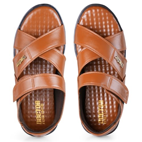 DOCTOR EXTRA SOFT Orthopedic Diabetic Comfortable Dr Sole Footwear Daily Use Casual Wear Stylish Latest Black Cushioned Adjustable Strap Sandals for Men's-Gents-Boy's L-12-Tan-11 - Image 4