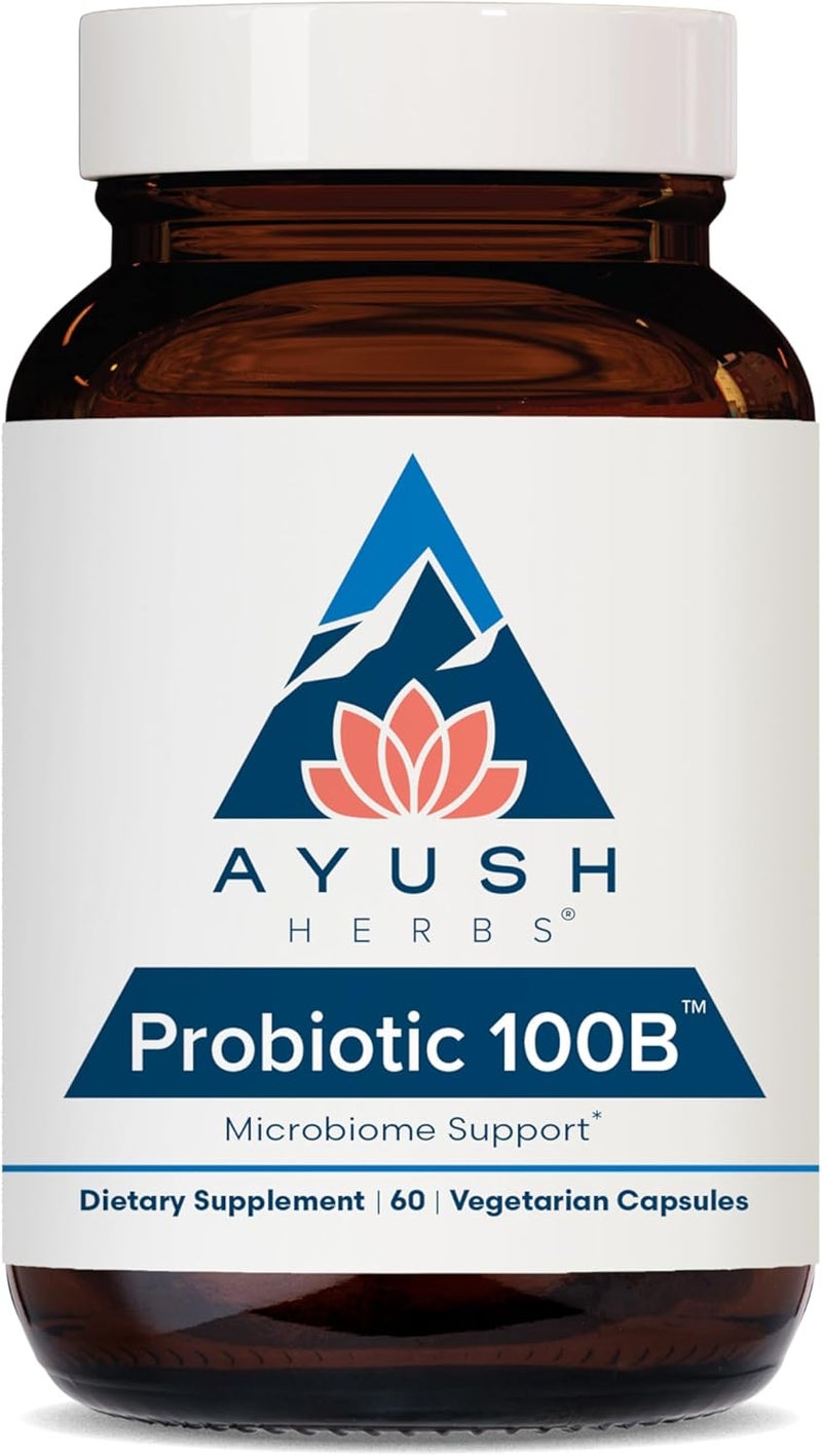 Ayush Herbs Probiotic 100B  Probiotics for Women Probiotics for Men Prebiotics and Probiotics for Digestive Health Gas Relief Gut Microbiome Balance  60 Vegetarian Capsules 1 Count - Image 1
