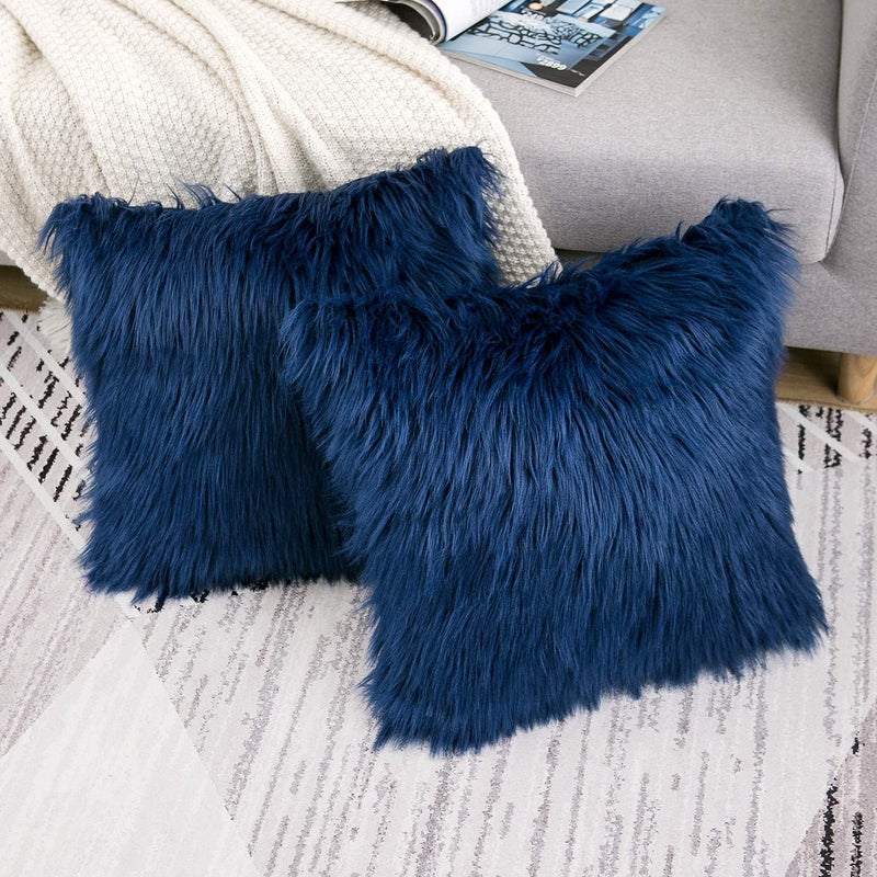 WLNUI Multi option design Decorative Navy Blue Fluffy Pillow Covers New Luxury Series Merino Style Faux Fur Throw Pillow Covers Fuzzy Cushion Cover 18x18 Inches 45x45 cm Globally popular universal design - Image 3