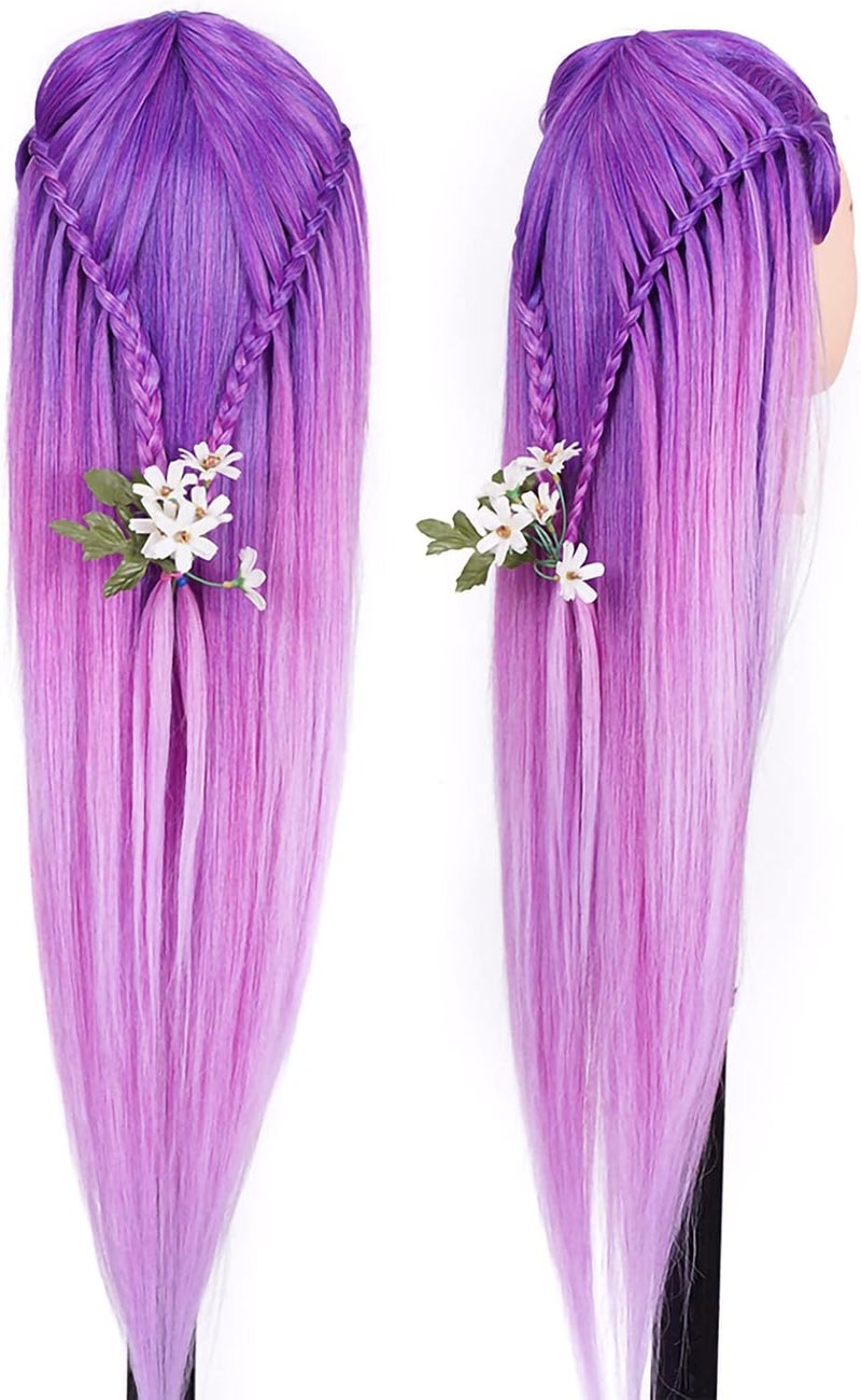 Pykisfp Training Head 26" colourMannequin Head Hair Styling Manikin Cosmetology Doll Head Synthetic Fiber Hair Hairdressing Training Model Free Clamp Exquisite gifts (Dream purple) - Image 4