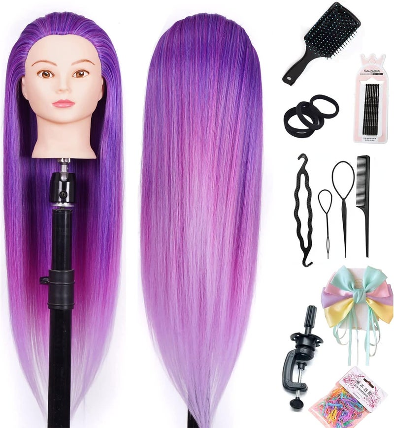 Pykisfp Training Head 26" colourMannequin Head Hair Styling Manikin Cosmetology Doll Head Synthetic Fiber Hair Hairdressing Training Model Free Clamp Exquisite gifts (Dream purple) - Image 1