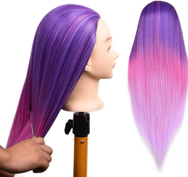 Pykisfp Training Head 26" colourMannequin Head Hair Styling Manikin Cosmetology Doll Head Synthetic Fiber Hair Hairdressing Training Model Free Clamp Exquisite gifts (Dream purple) - Image 3