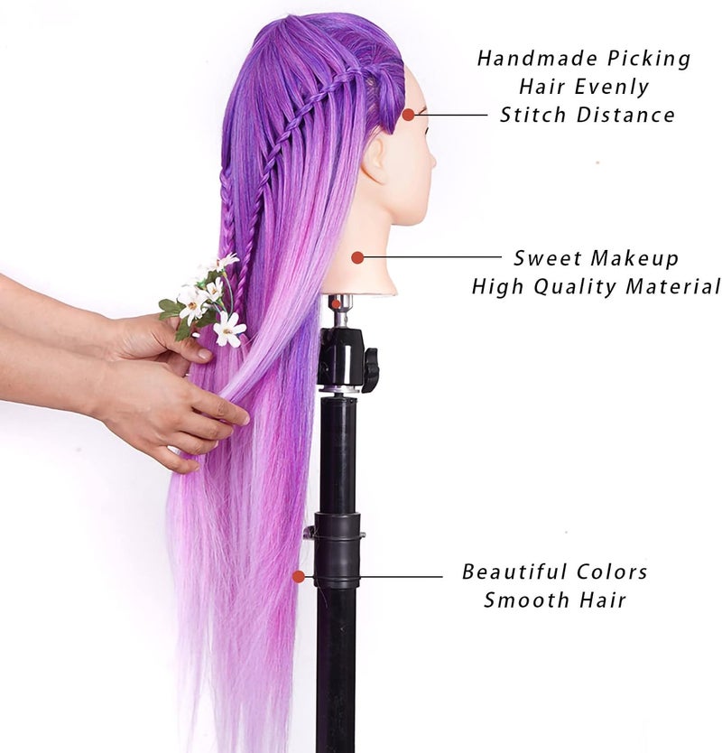 Pykisfp Training Head 26" colourMannequin Head Hair Styling Manikin Cosmetology Doll Head Synthetic Fiber Hair Hairdressing Training Model Free Clamp Exquisite gifts (Dream purple) - Image 2