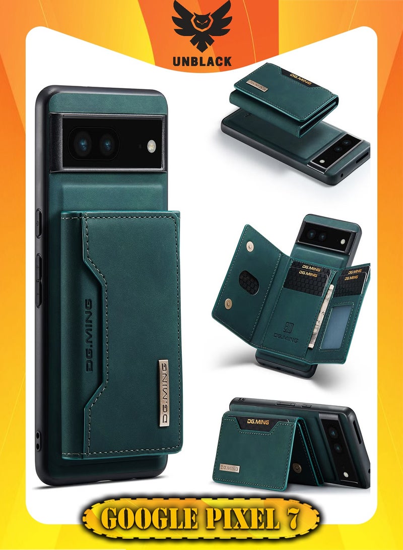 DGMING Wallet Case for Google Pixel 7, DG.MING Premium Leather Phone Case Back Cover Magnetic Detachable with Trifold Wallet Card Holder Pocket (Green) - Image 1