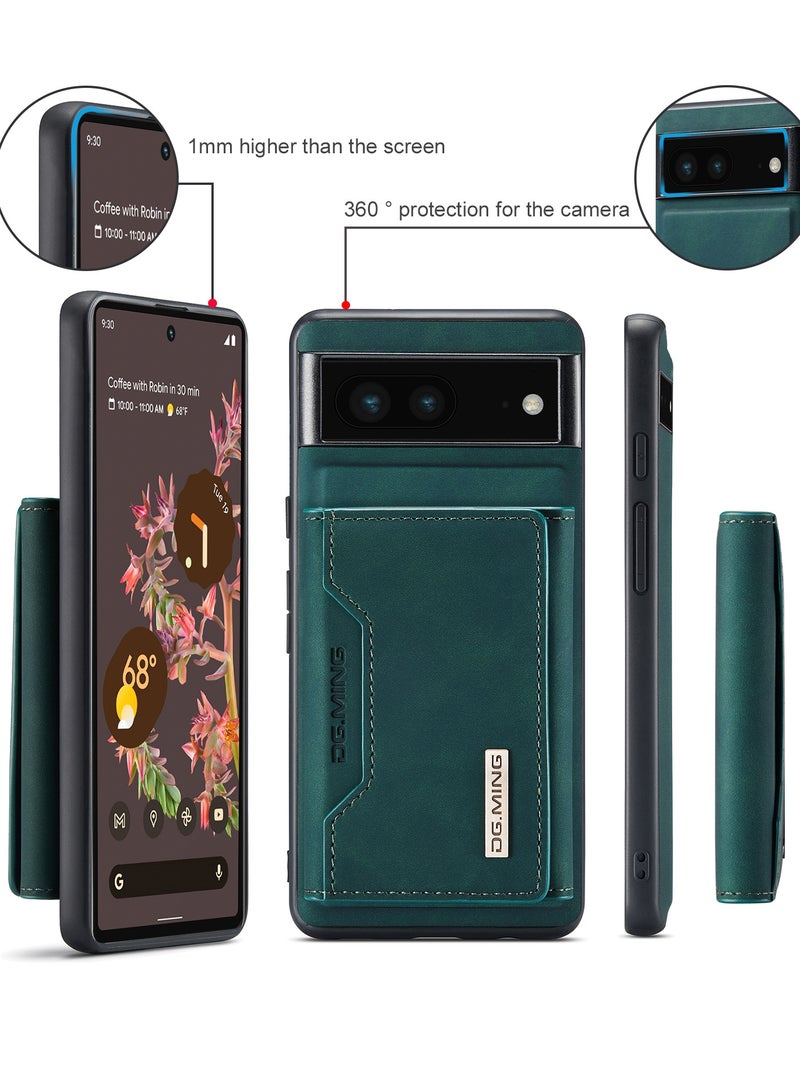 DGMING Wallet Case for Google Pixel 7, DG.MING Premium Leather Phone Case Back Cover Magnetic Detachable with Trifold Wallet Card Holder Pocket (Green) - Image 4