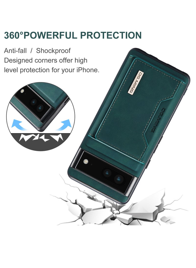 DGMING Wallet Case for Google Pixel 7, DG.MING Premium Leather Phone Case Back Cover Magnetic Detachable with Trifold Wallet Card Holder Pocket (Green) - Image 5