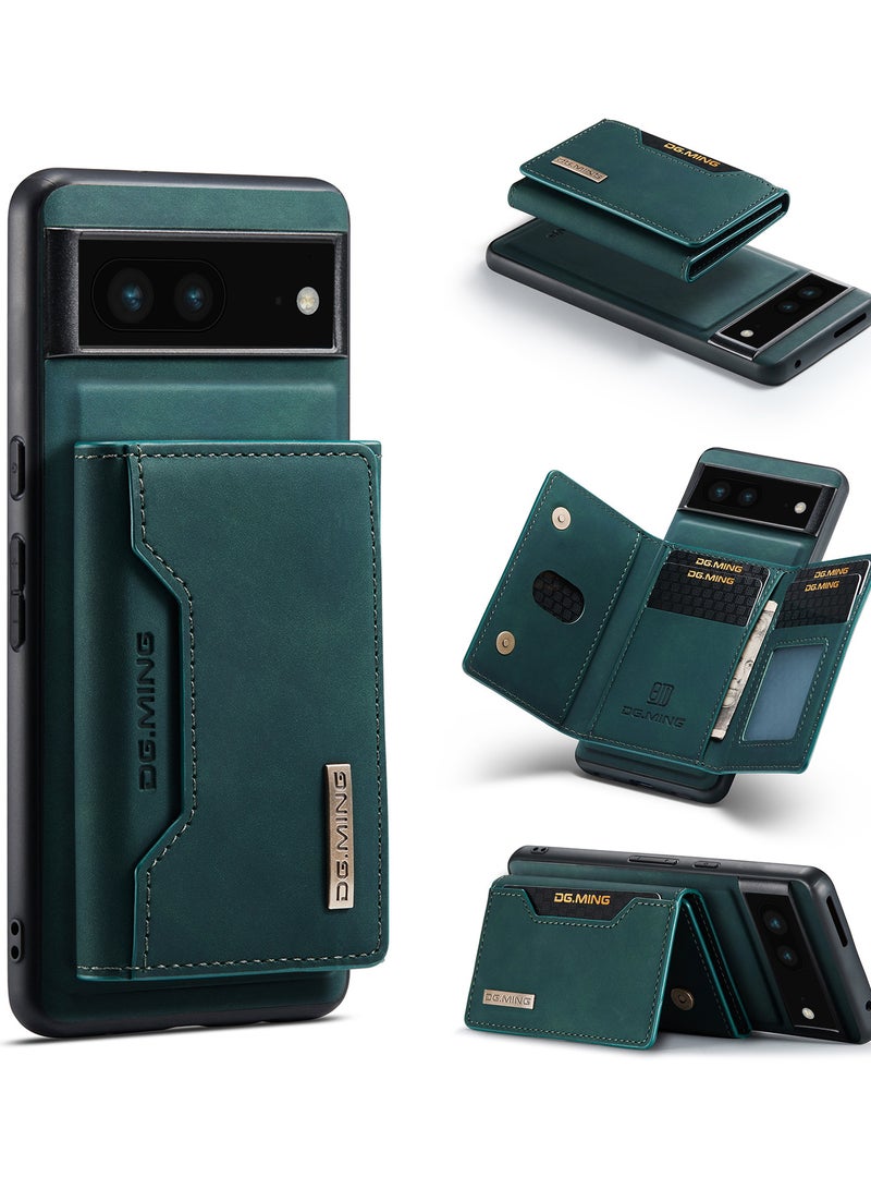 DGMING Wallet Case for Google Pixel 7, DG.MING Premium Leather Phone Case Back Cover Magnetic Detachable with Trifold Wallet Card Holder Pocket (Green) - Image 2