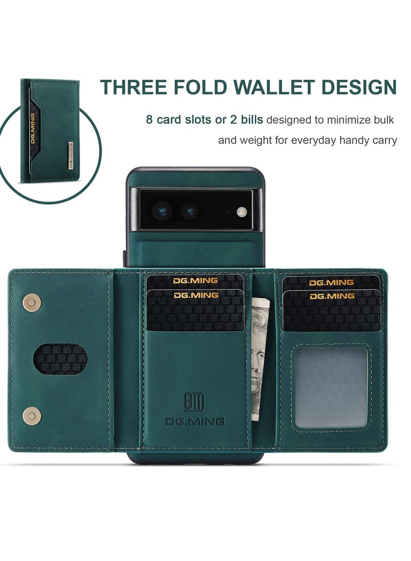 DGMING Wallet Case for Google Pixel 7, DG.MING Premium Leather Phone Case Back Cover Magnetic Detachable with Trifold Wallet Card Holder Pocket (Green) - Image 3