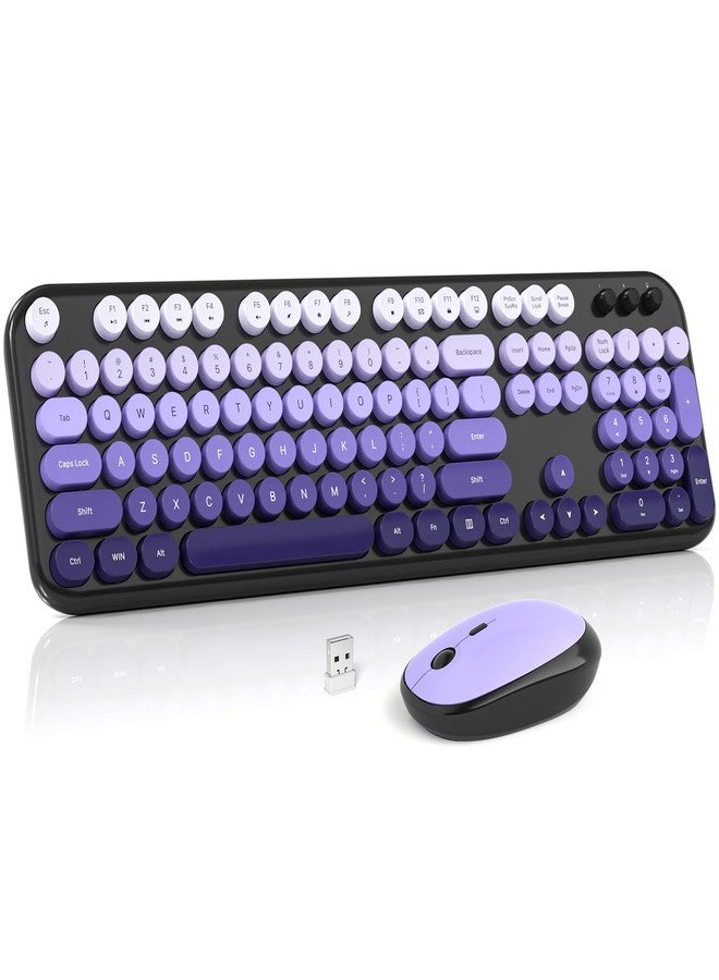 MOWUX Wireless Keyboard and Mouse Combo, MOWUX Colorful Computer Full Size 2.4G Plug and Play Wireless Typewriter Keyboard and Mouse Set for Computer, Desktop, PC (Black Purple Gradient) - Image 1