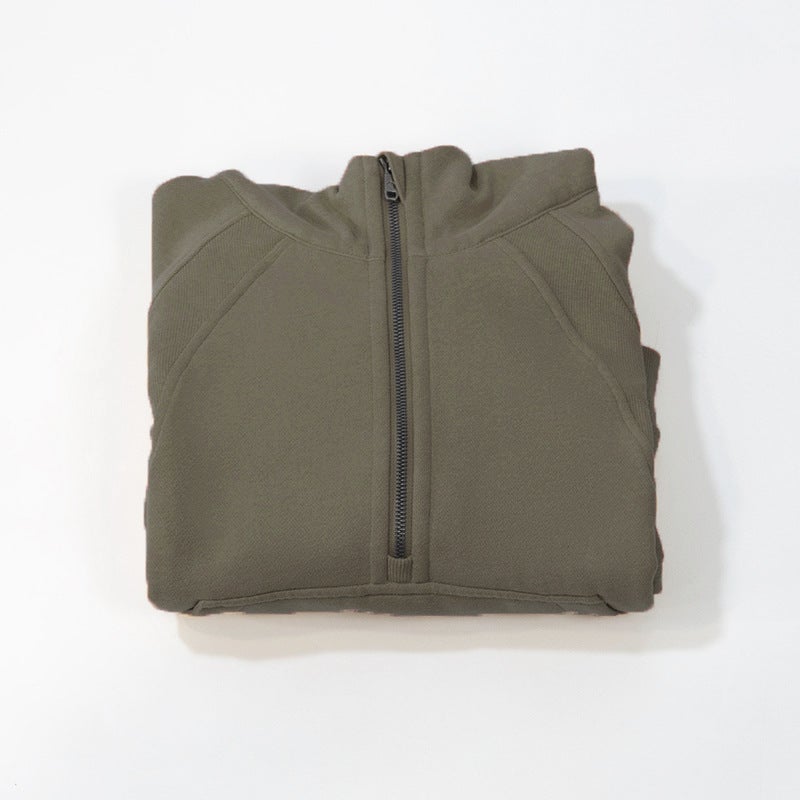 Generic Yoga clothes autumn and winter New short womens sports half zipper hoodie fleece outdoor running quick-drying coat Gray green 039 half zipper sweatshirt 